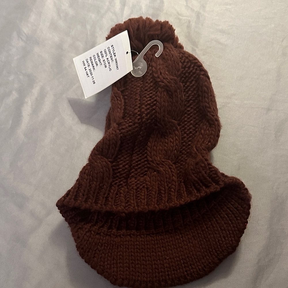 Time and Tru Chocolate Knit Beanie with Pom - Picture 3 of 5